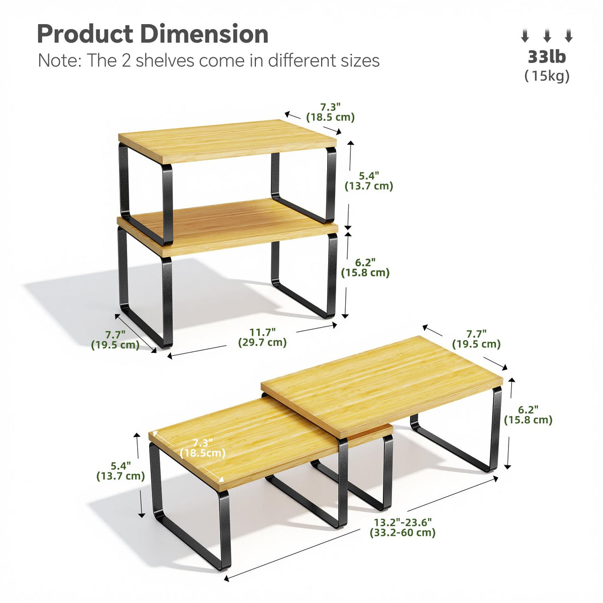 Simple Trending bamboo adjustable stackable configuration adapts to cabinets or countertops.
