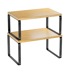 Simple Trending bamboo cabinet organizer shelf top view illustrating space-saving countertop design.