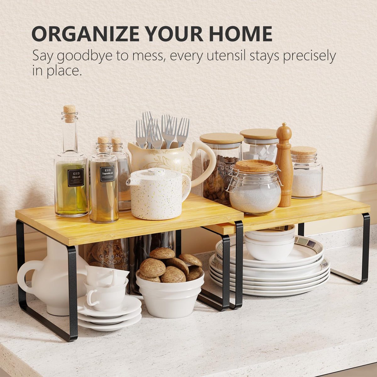 Simple Trending bamboo spice rack shows jar organization for easy access during cooking.