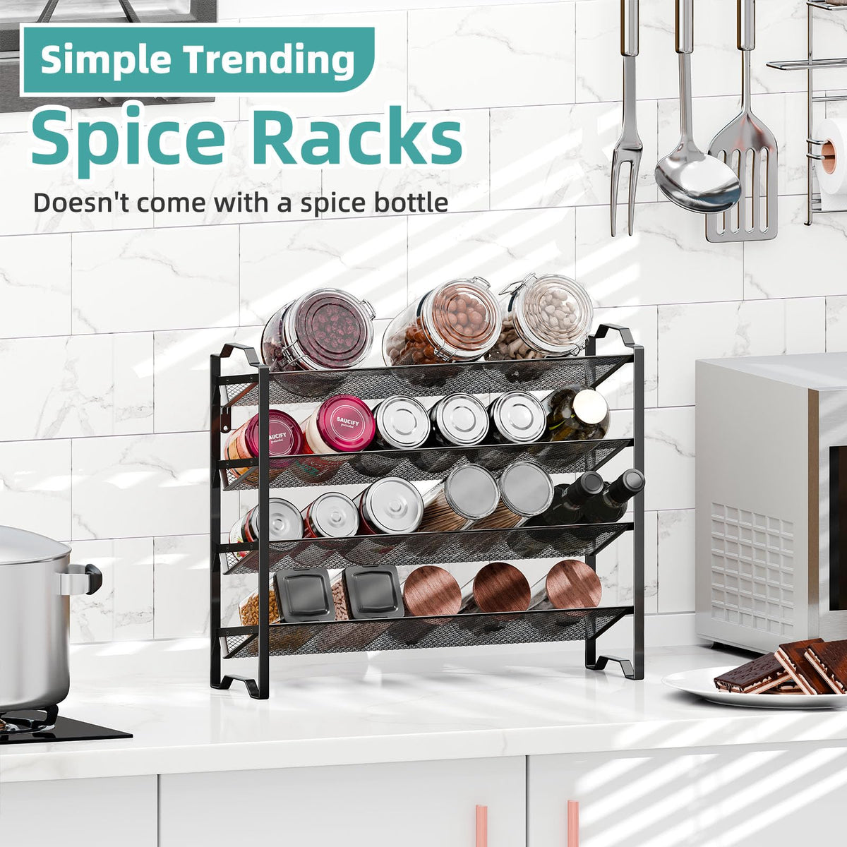 Simple Trending black metal mesh spice rack finish