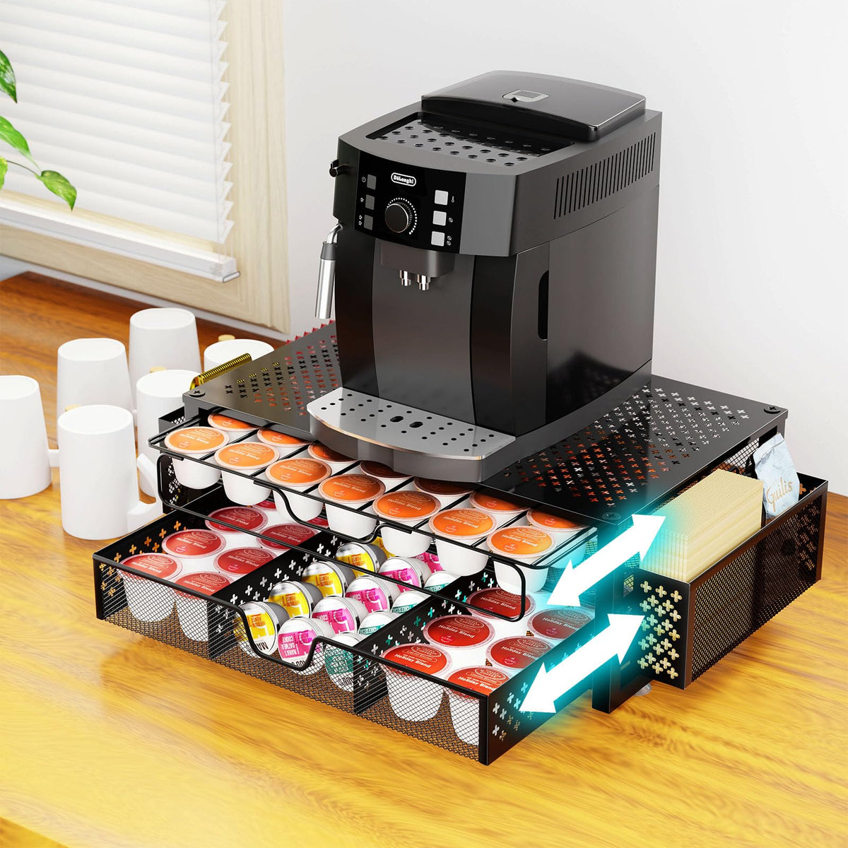 Simple Trending two-tier drawer open for quick access to pods