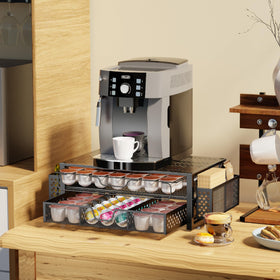 Sturdy metal frame supports a coffee maker on the counter