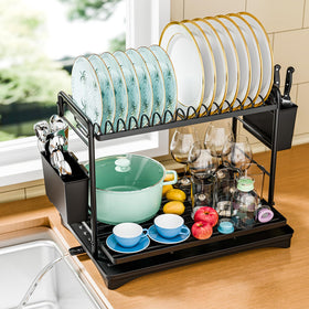 Simple Trending 2-Tier Dish Drying Rack shows large capacity for daily dish drying.