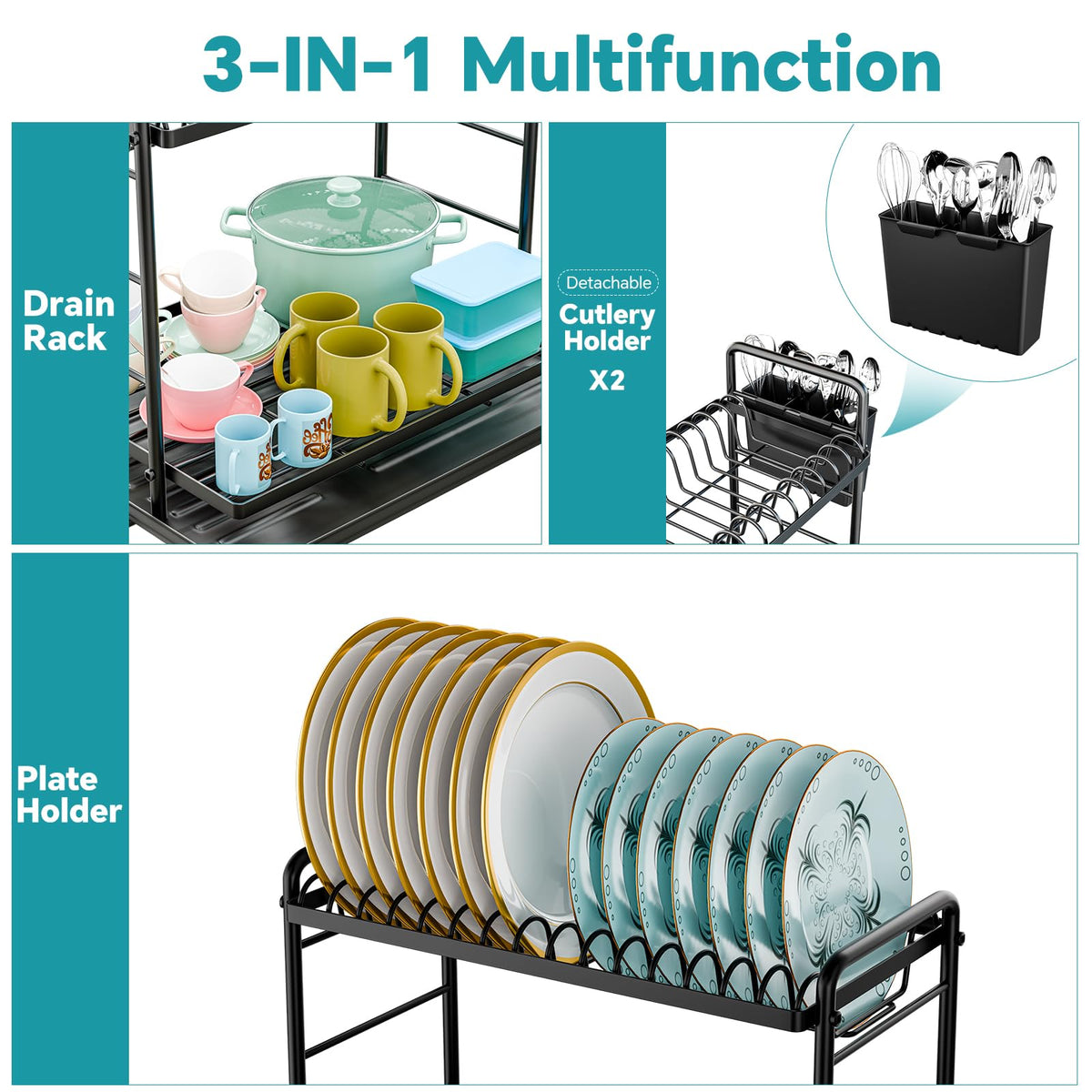 Simple Trending dish rack with automatic drainage guides water to the sink.