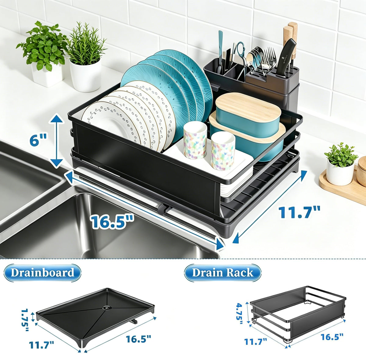 Simple Trending rack shows integrated cutlery and cup holders for organized drying