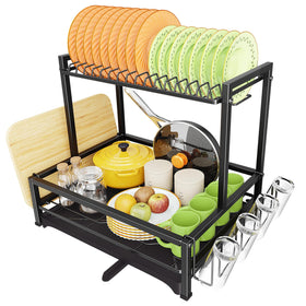 Simple Trending 2-tier dish rack front view with stainless frame for organized drying
