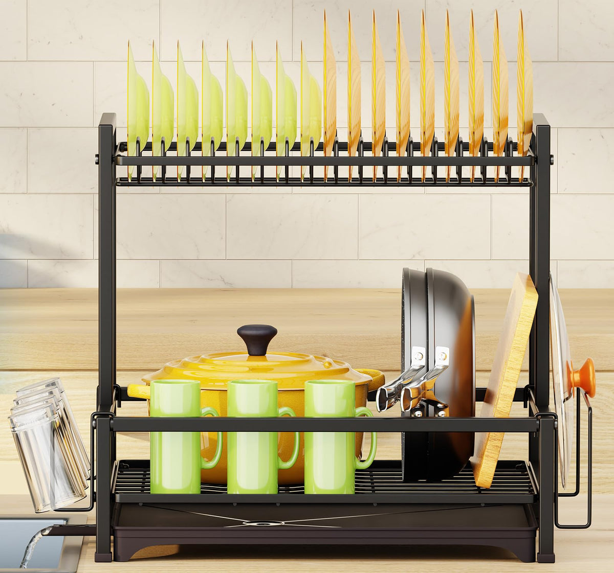 Simple Trending rack storing pots and pans on two levels