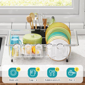 Simple Trending dish rack with utensil caddy and drainage holes for quick dry