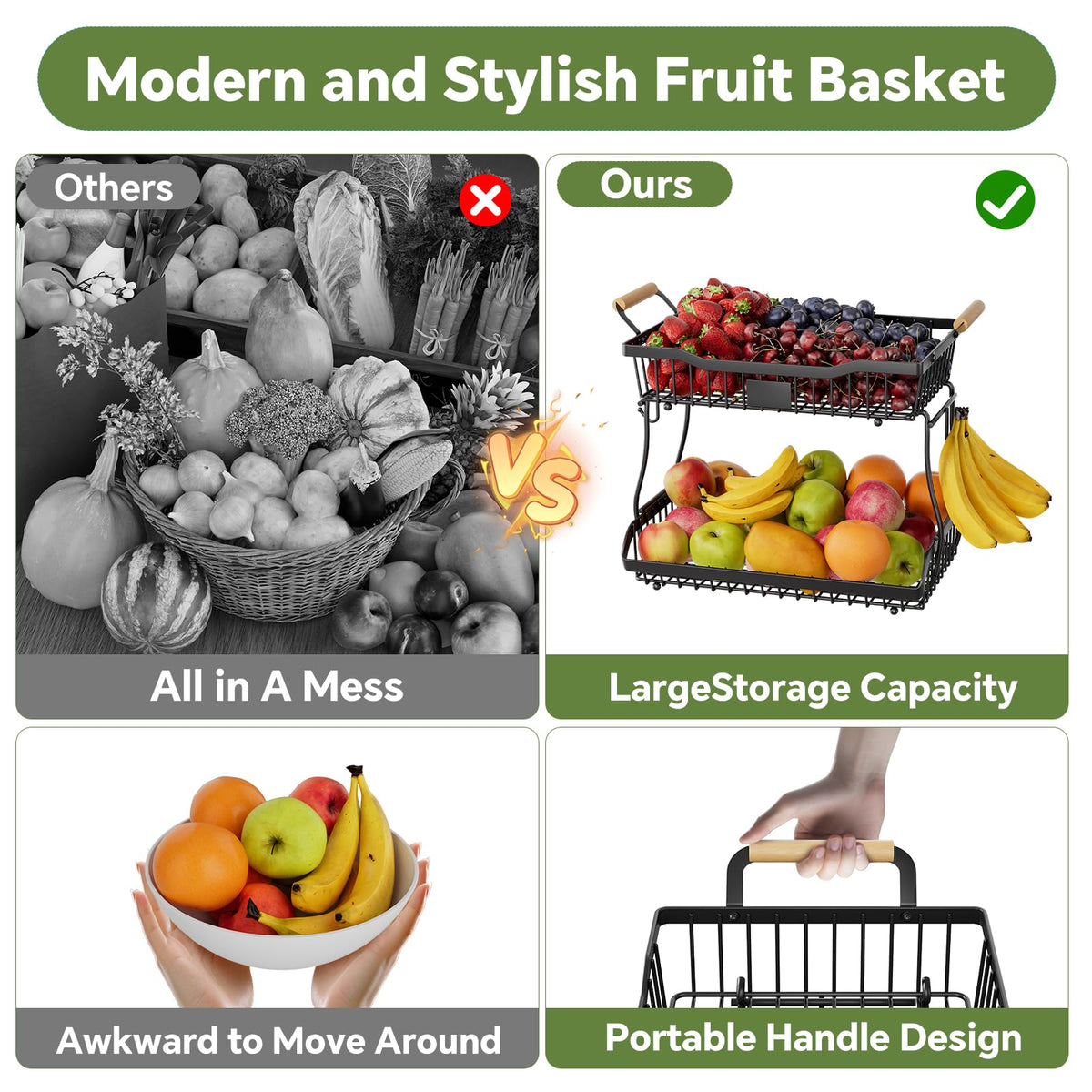 Simple Trending Fruit Basket elevated feet lift produce for better airflow and moisture control.