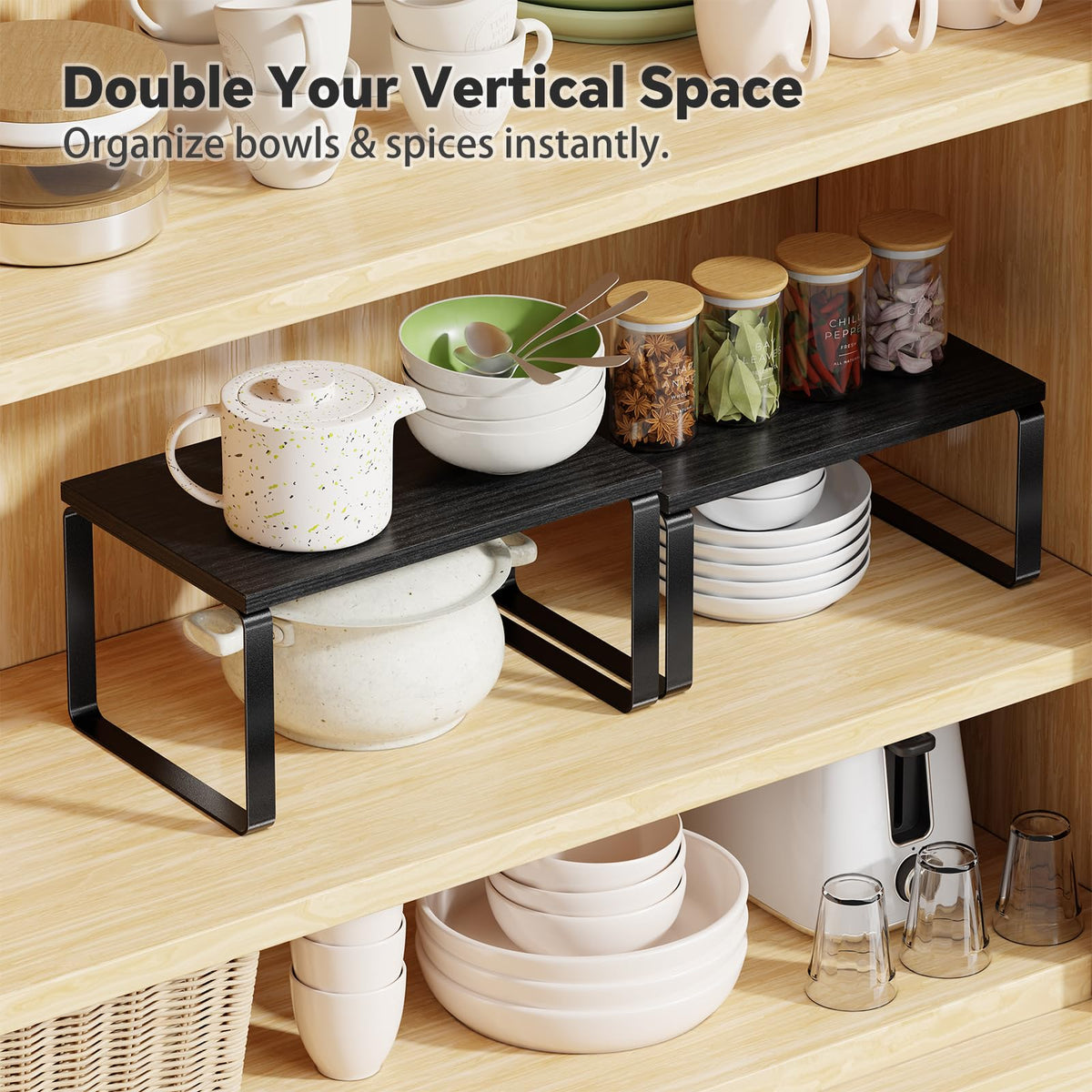 Simple Trending kitchen storage riser elevates cans and bottles for quick access.