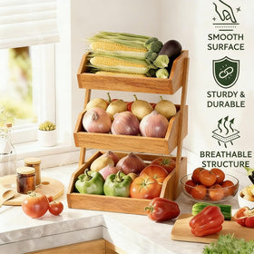 Simple Trending bamboo stand with removable hooks for easy banana hanging.