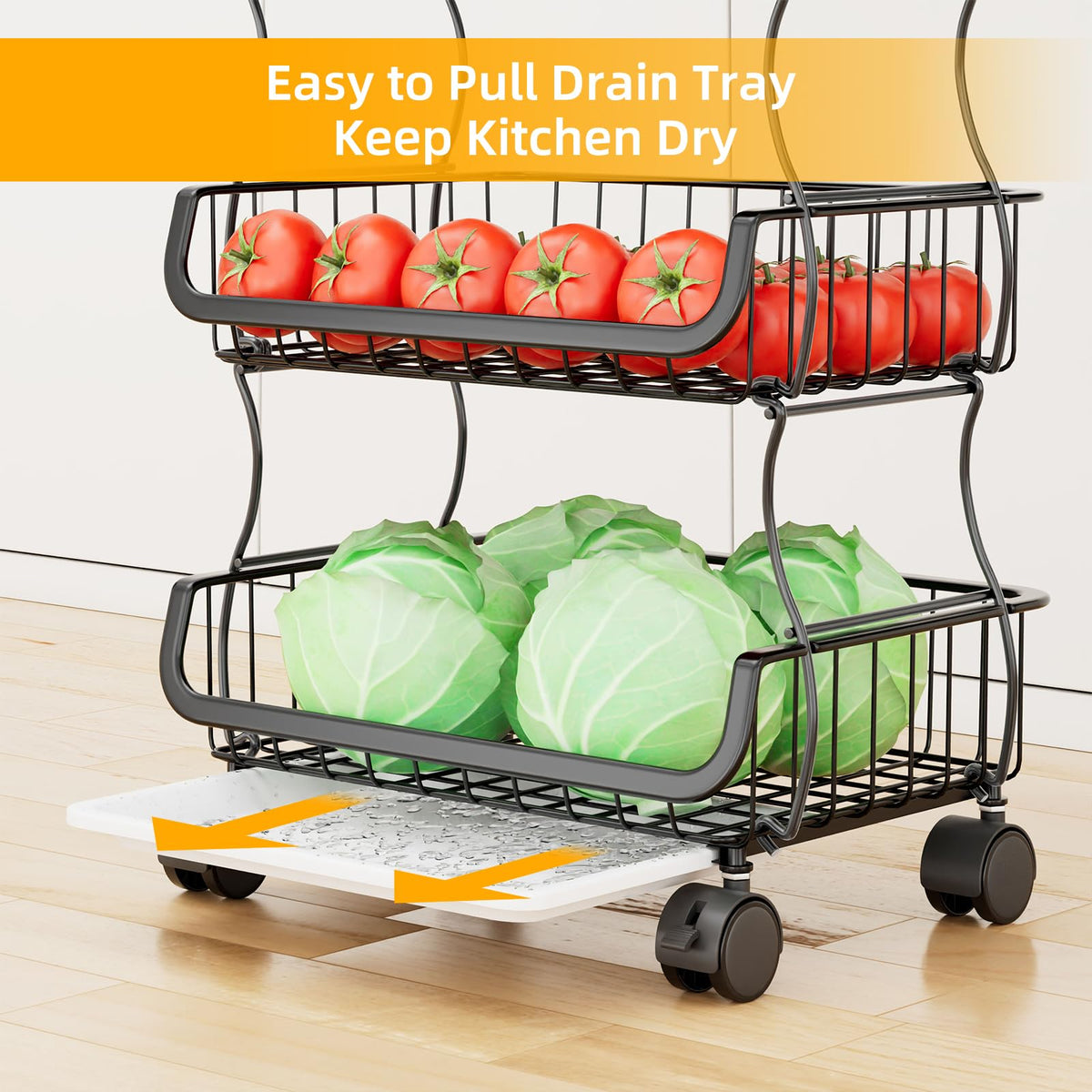 Simple Trending cart with hanging baskets for easy access to spices and bottles.