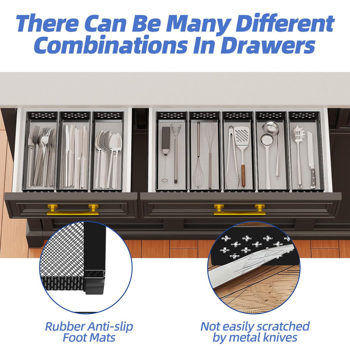 Simple Trending metal mesh design helps keep drawers clean and dry.