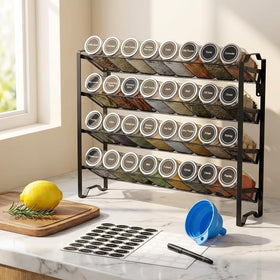 Simple Trending 4-tier spice rack on countertop organizes spices efficiently