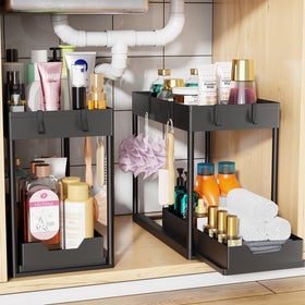 Simple Trending under-sink organizer front view in black for space-saving storage.