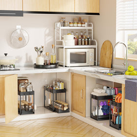 Simple Trending under-sink organizer fits tall bottles and detergents.