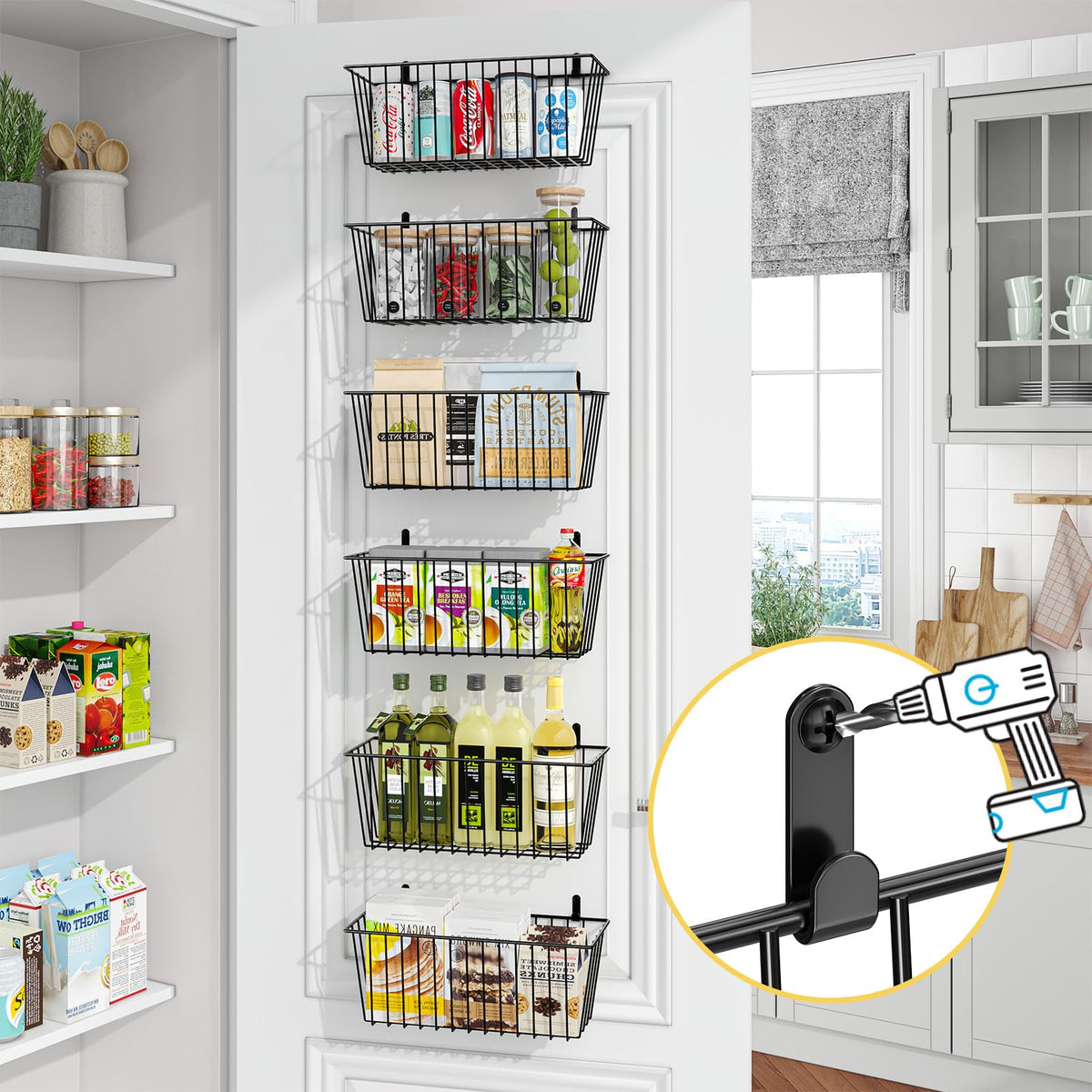 Simple Trending wall-mount baskets keep kitchen fruits and snacks neatly accessible.