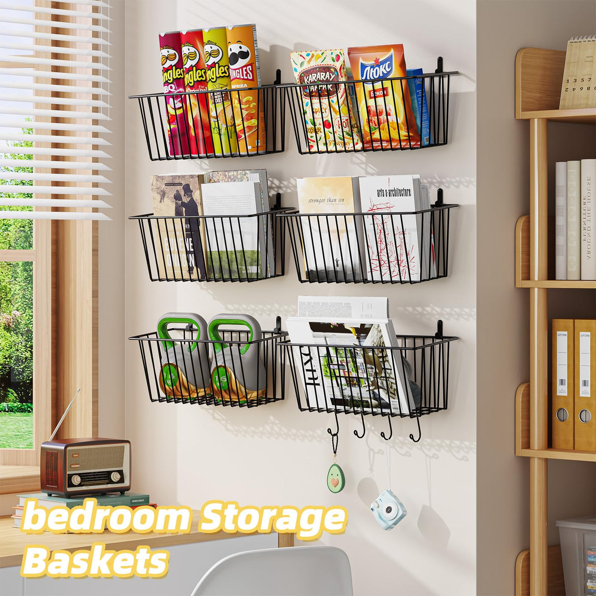 Simple Trending bathroom wire baskets provide organized toiletries within easy reach.