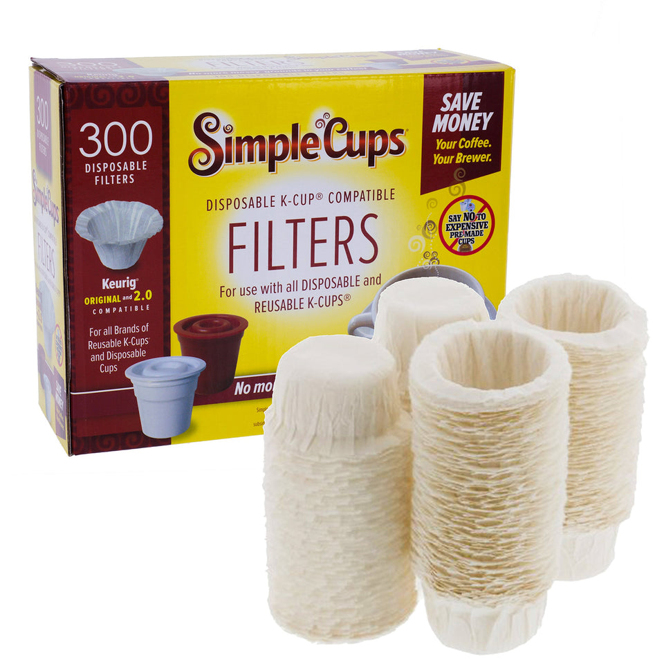 SIMPLECUPS 300-count disposable filters for mess-free single-serve brewing.