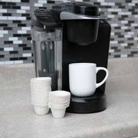 SIMPLECUPS no-mess filter pack keeps countertops clean during quick brews.