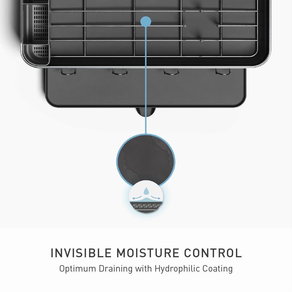 simplehuman anti-residue coating speeds drying and reduces water spots on the tray