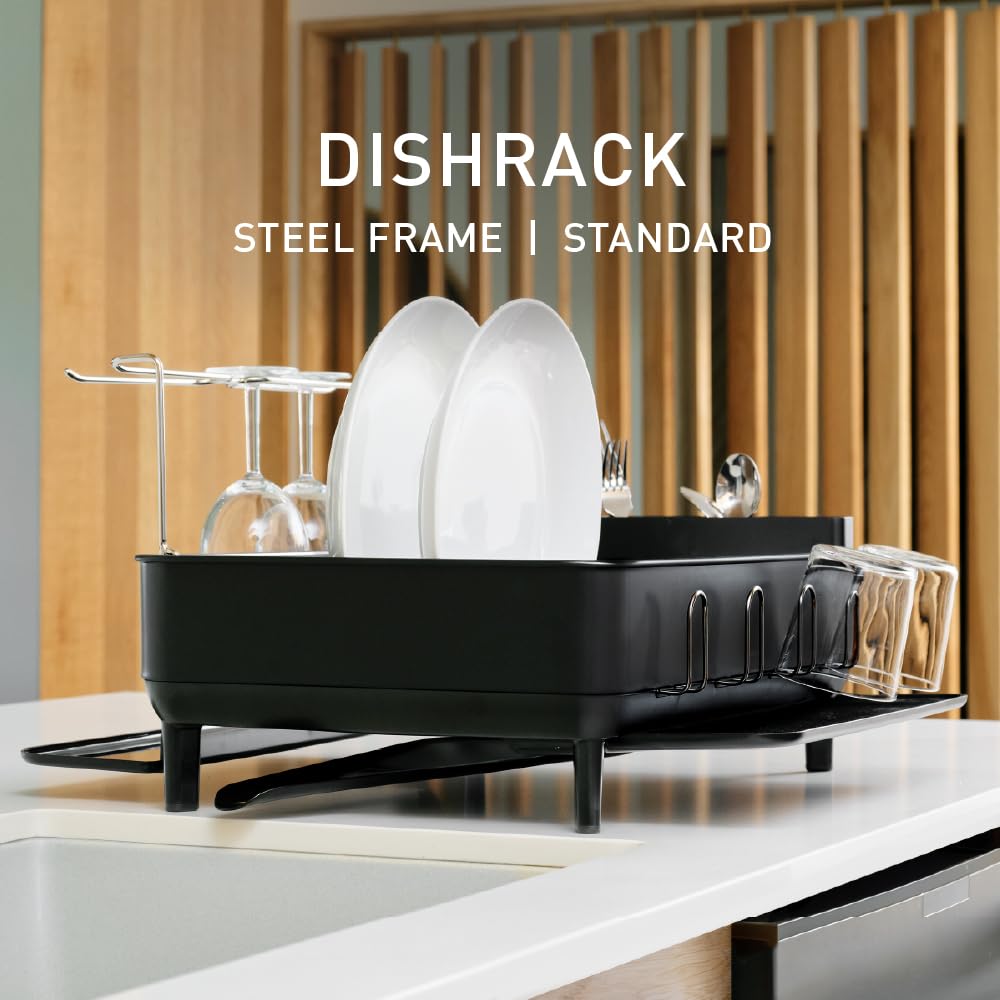 simplehuman dish drying rack stainless steel frame offers sturdy, stylish support