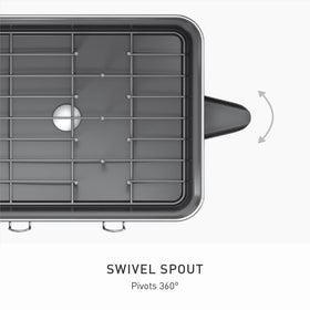 simplehuman dish drying rack with 360 swivel spout drains directly into the sink for flexible placement