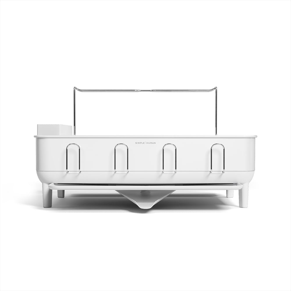 simplehuman dish drying rack swivels spout drains into sink, keeping counters dry