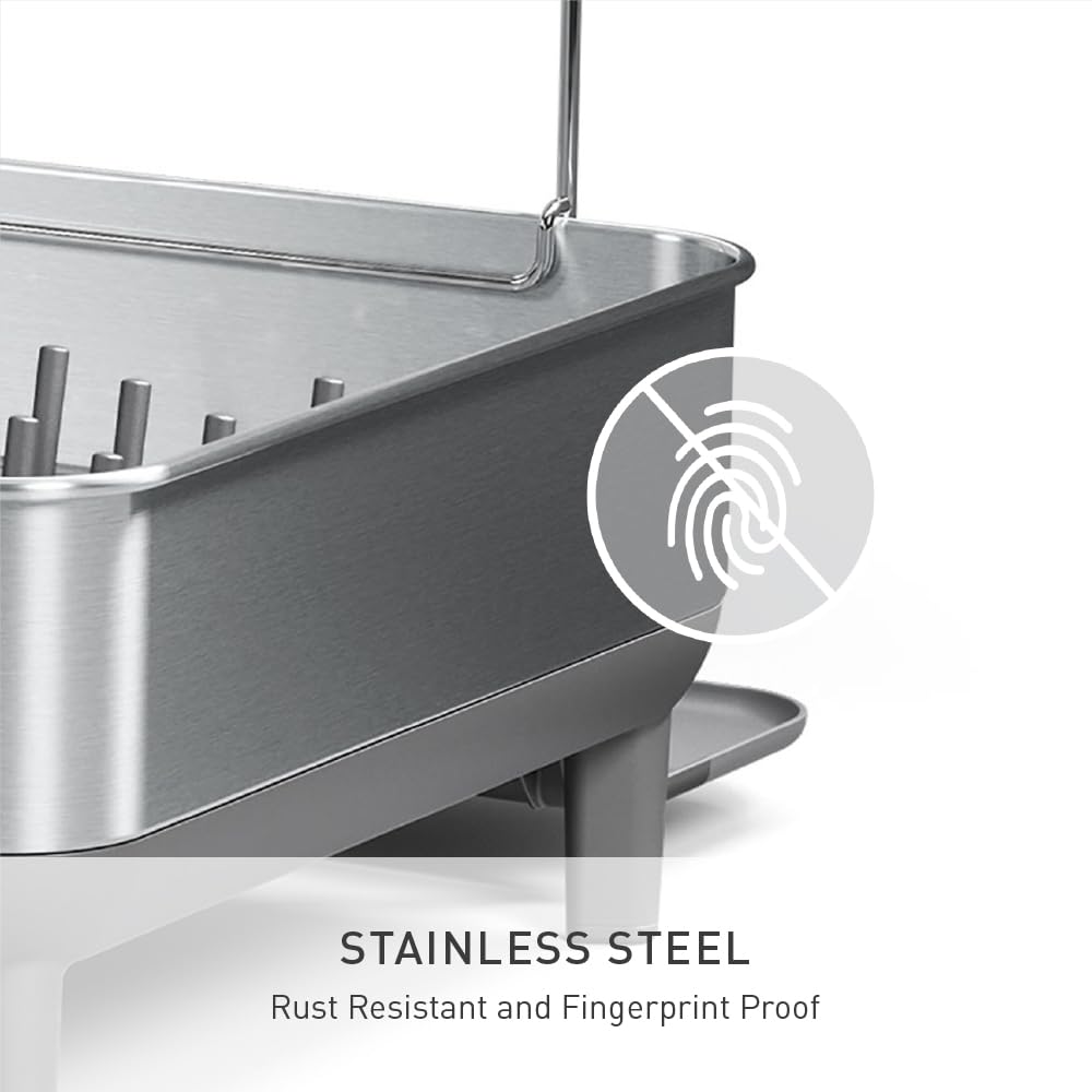 simplehuman silicone capped wire rack protects dishes from scratches during drying