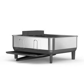Simplehuman silicone-capped wire rack holds plates without scratching.
