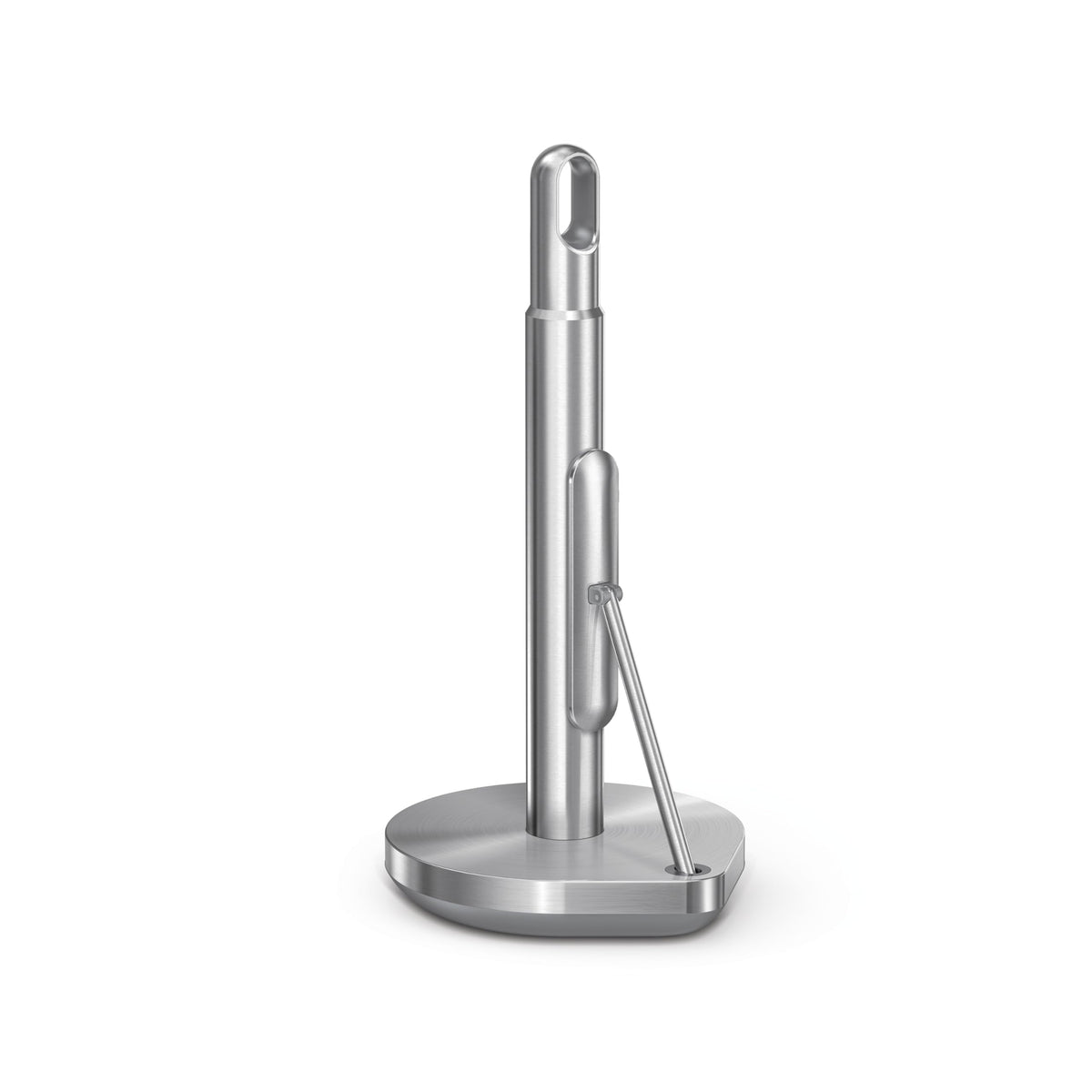 simplehuman tension-arm standing paper towel holder with secure base for steady tearing