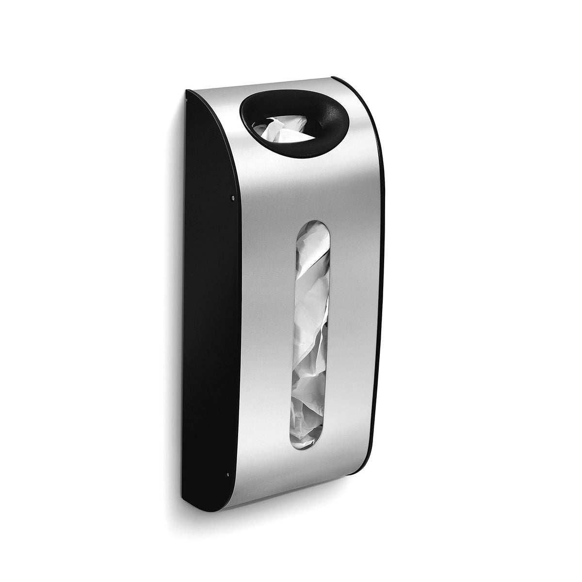 simplehuman wall mount dispenser with front-dispensing-slot for quick bag reuse