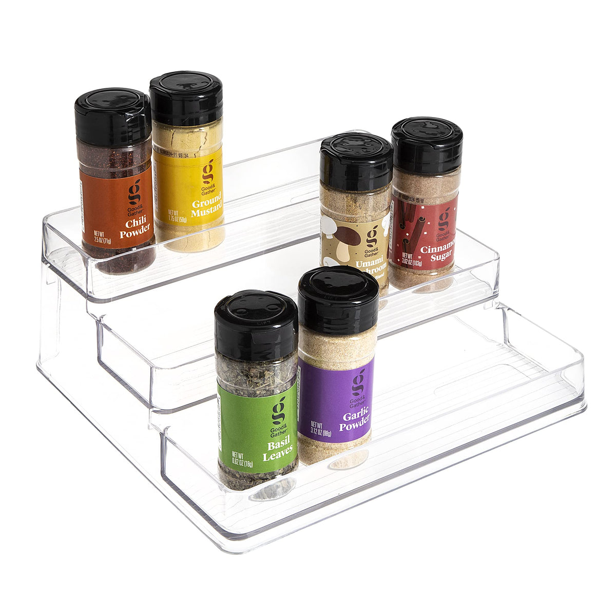 SIMPLEMADE 3-tier spice rack front view shows clear, accessible storage