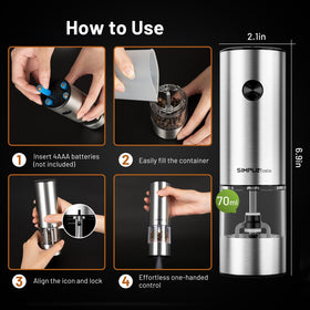 Built-in LED spotlight on SIMPLETASTE grinder illuminates seasonings.