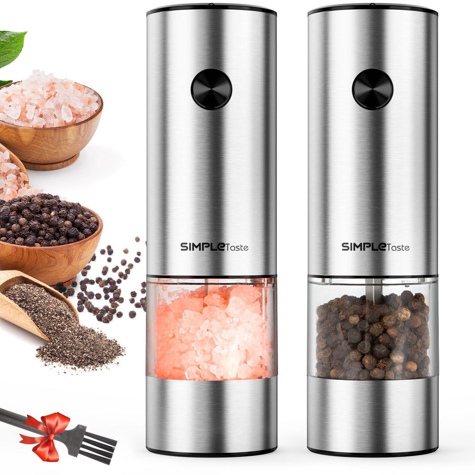 SIMPLETASTE electric grinder with LED light for easy seasoning.