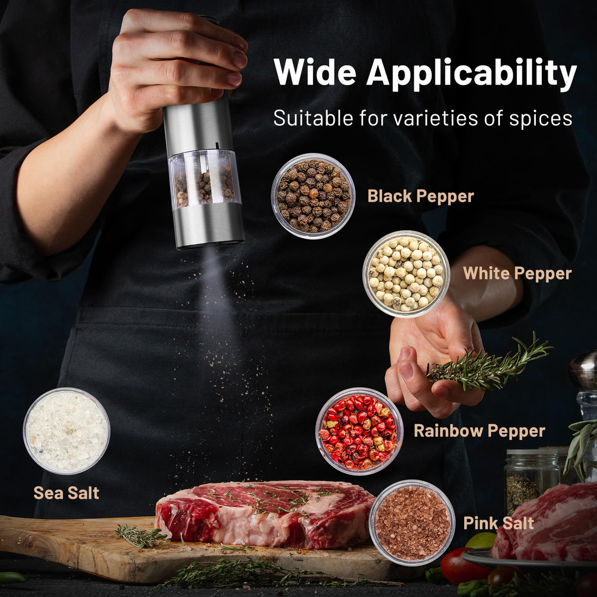 Fingerprint-resistant stainless steel finish on SIMPLETASTE grinder for modern kitchens.