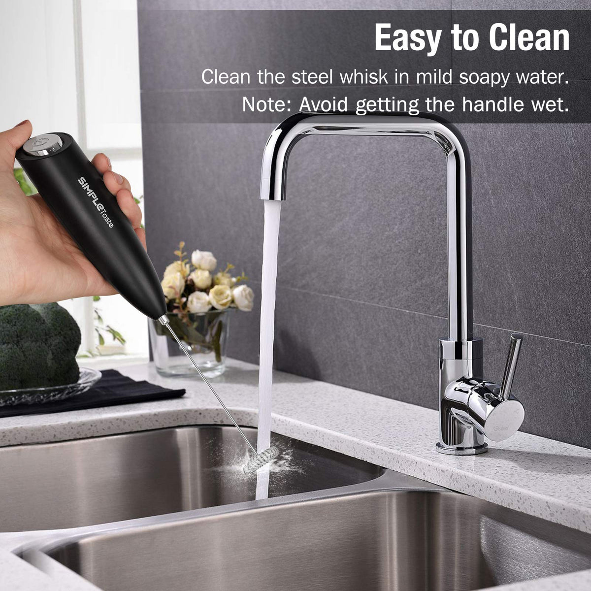 SIMPLETASTE latte foam-mixer on counter for easy daily use