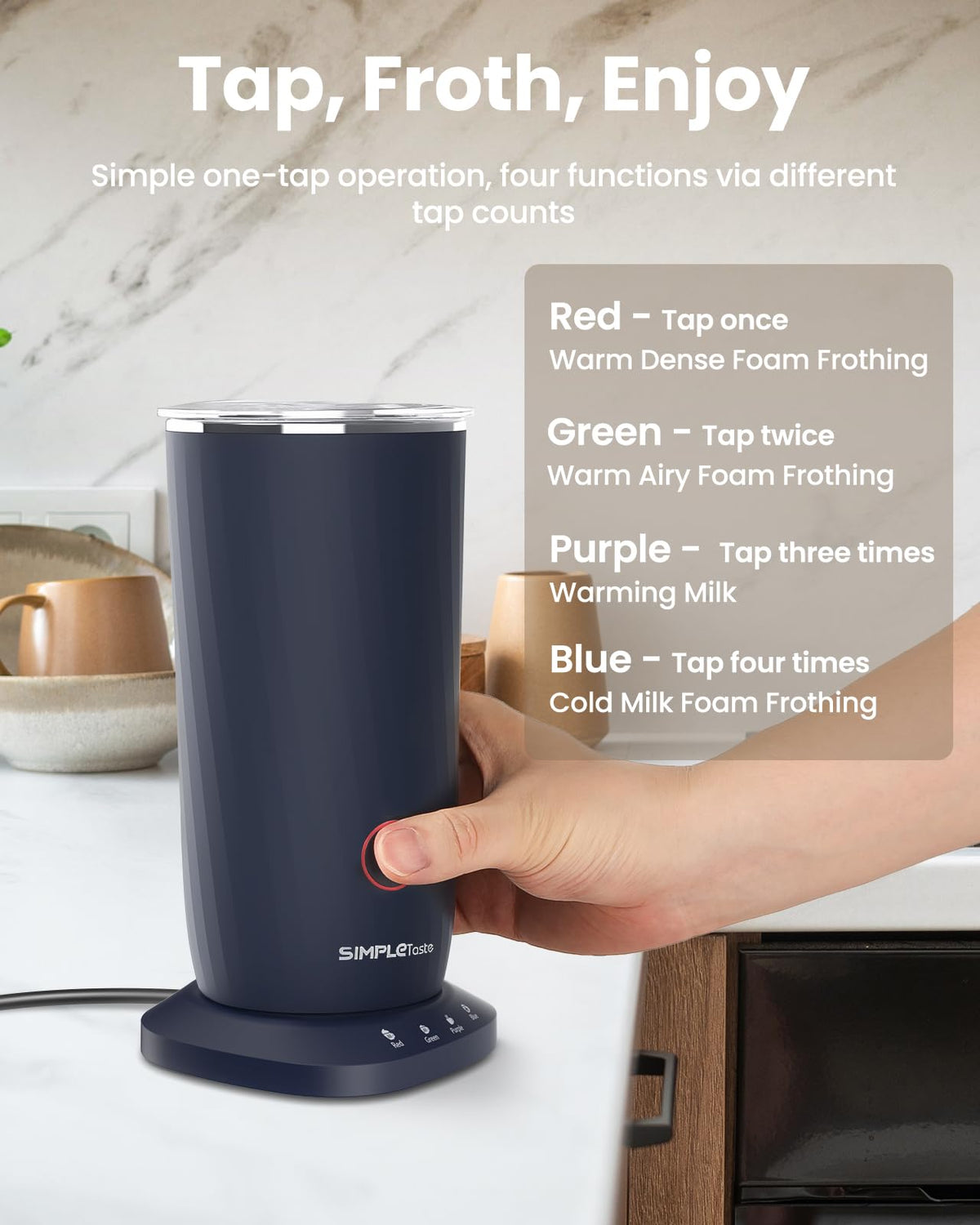 SIMPLETASTE Milk Frother airy foam for light, creamy lattes.