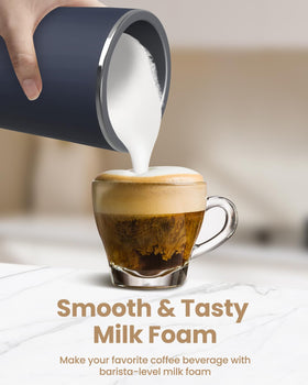 SIMPLETASTE Milk Frother dense foam for rich cappuccino texture.
