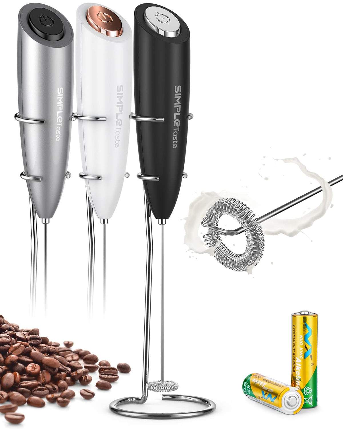 SIMPLETASTE milk frother handheld creates creamy foam quickly for coffee