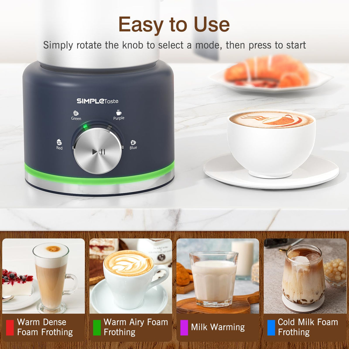 SIMPLETASTE Milk Frother large-capacity jug for family breakfasts.