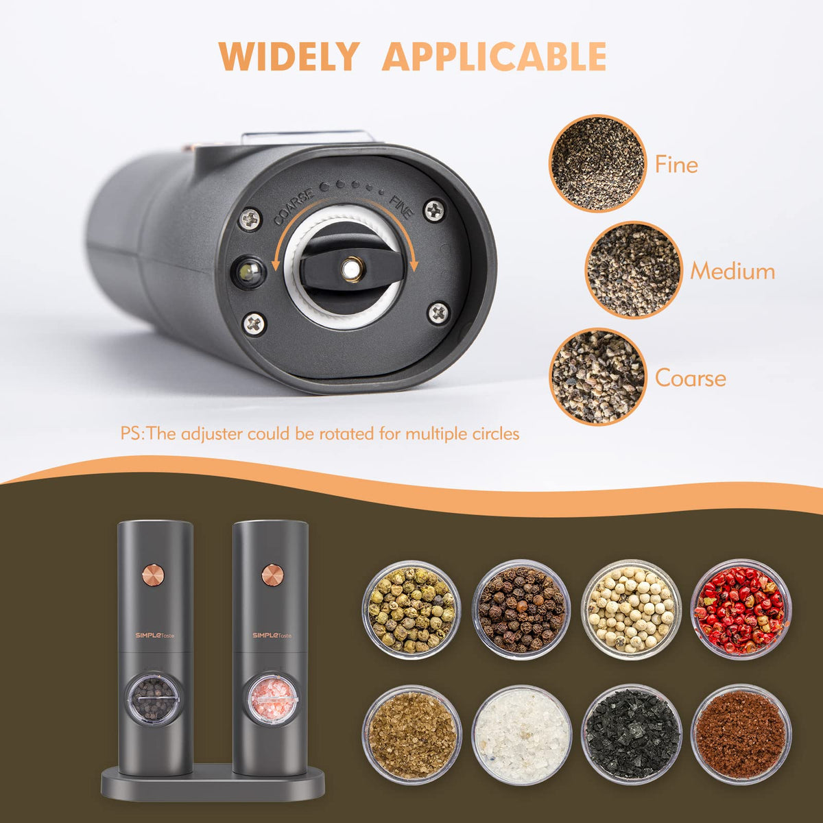 SIMPLETASTE one-touch operation grinder for quick seasoning during prep.