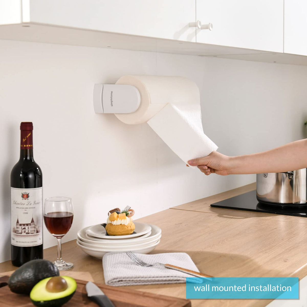 Compact, stylish towel holder in a kitchen setup.