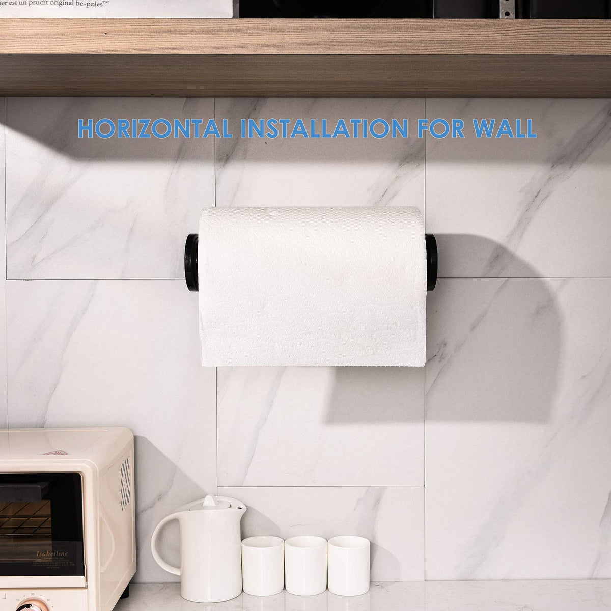 Simpletome ONE-Hand Tear Holder aluminum base with black head for a modern kitchen look.