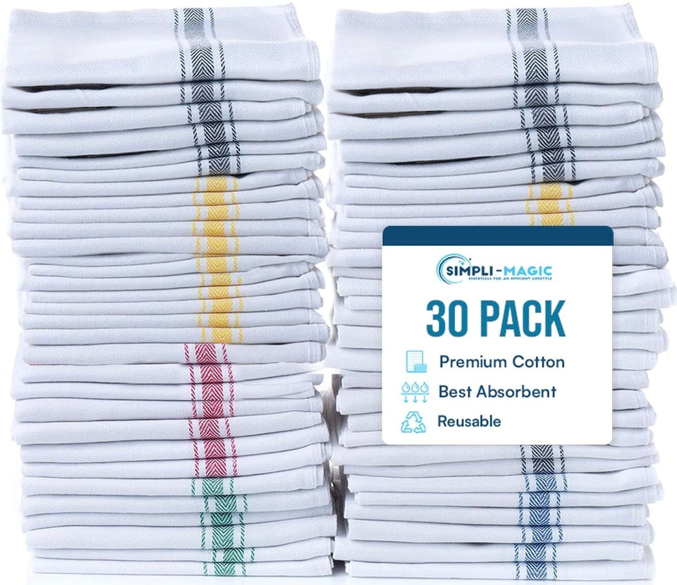 SIMPLI-MAGIC cotton herringbone towels bulk pack front view for quick kitchen cleanup