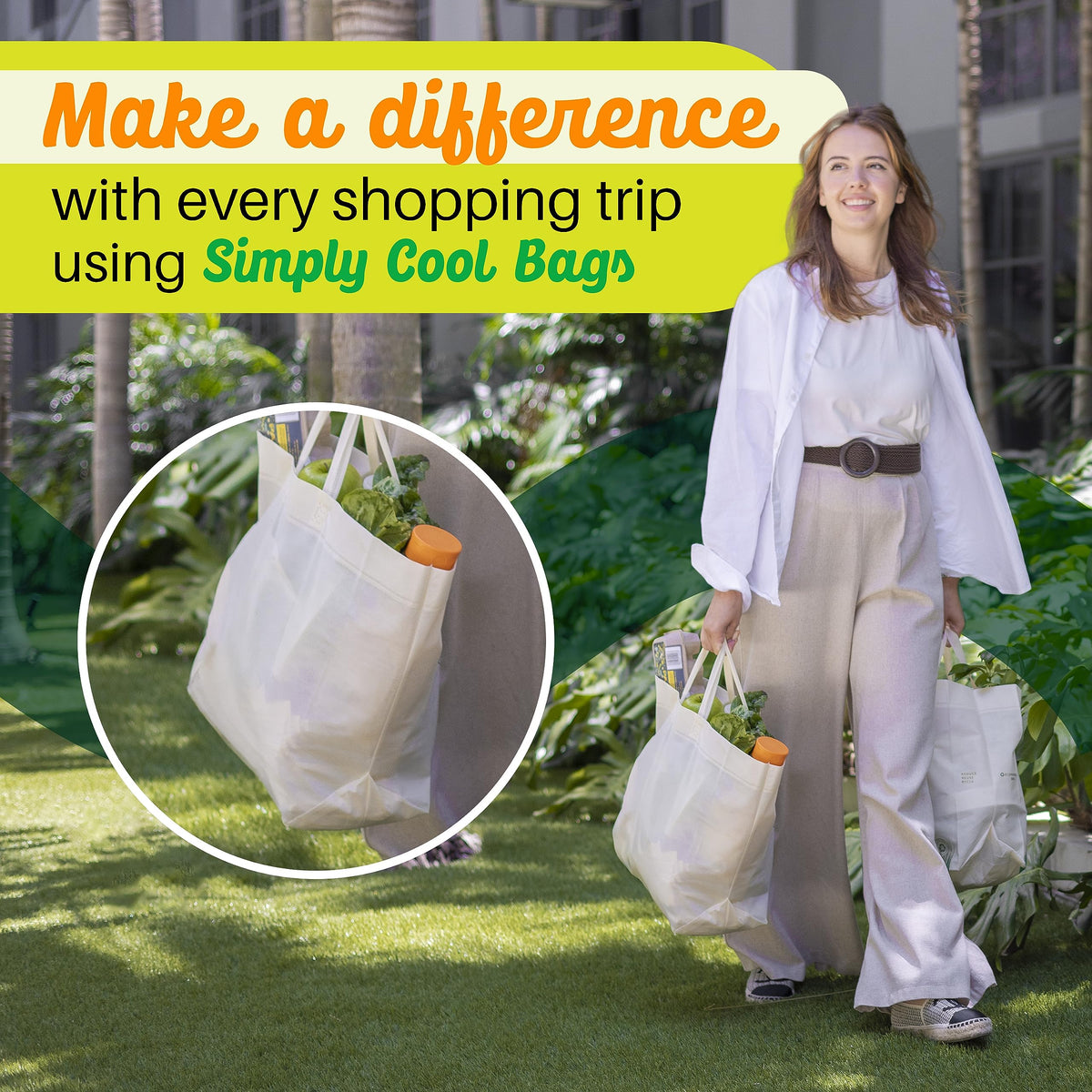 Spacious nonwoven polypropylene bags from Simply Cool hold diverse items.