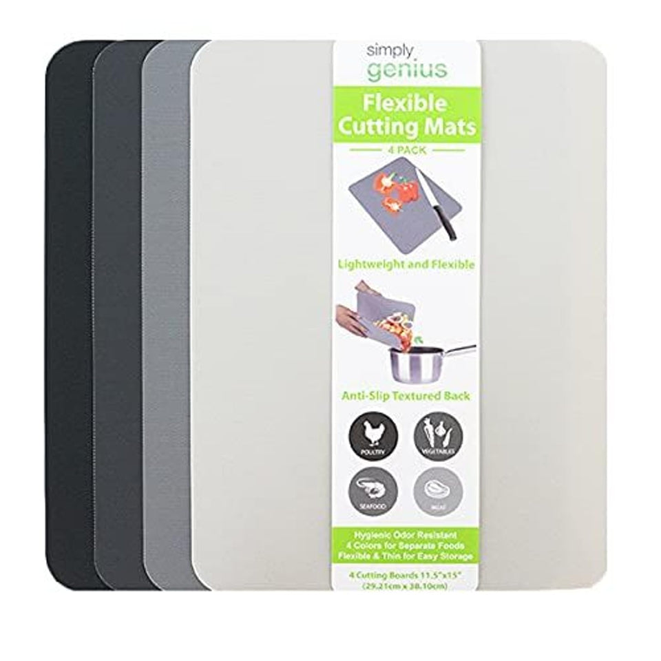 Simply Genius gray cutting mats for versatile prep and easy storage.
