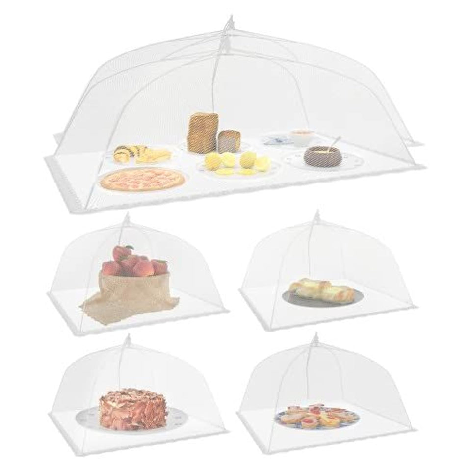 Simply Genius jumbo mesh food cover 39x24 closed protects meals outdoors from insects.