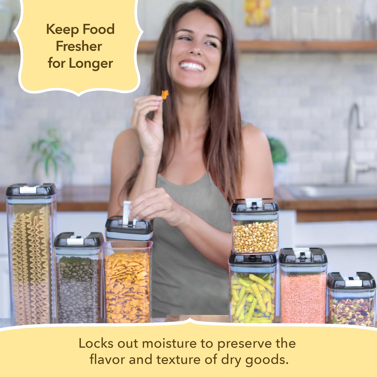 Simply Gourmet clear BPA-free plastic helps identify contents at a glance.