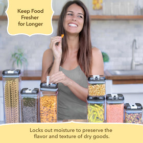 Simply Gourmet clear BPA-free plastic helps identify contents at a glance.
